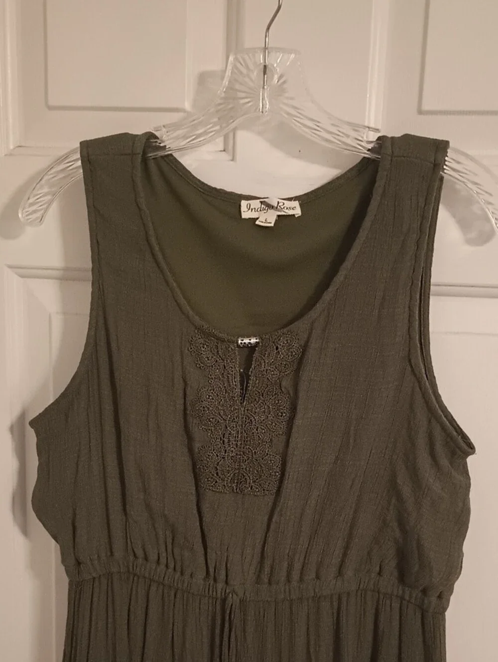 Indigo Rose Sleeveless Olive Maxi Dress with Lace Trim - Picture 3 of 10